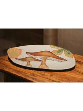 Vietri Autunno Mushrooms Oblong Oval Platter 17.75x12 Hand-Painted Italy - NEW